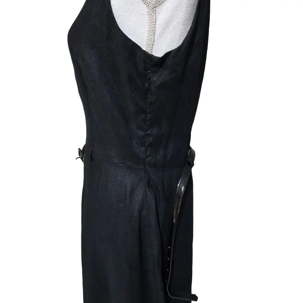 Laundry by Shelli Segal Vintage Linen Dress Size 10 Black Preppy Old Money Chic - Picture 8 of 10